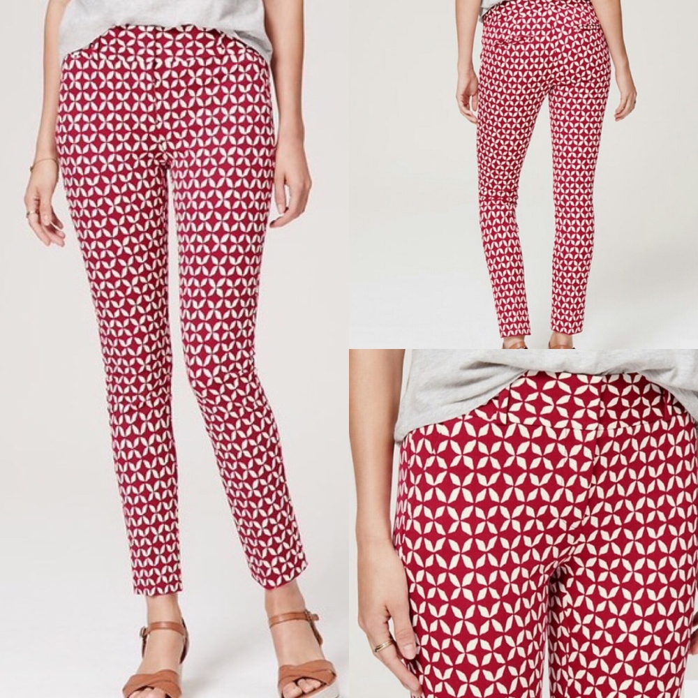 LOFT Red White Geometric Pants NWT Sz 4